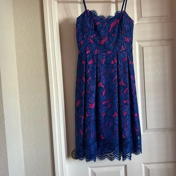 Lilly Pulitzer CAMELLA DRESS Royal Purple Two Tone Orchid Pink Lace - Picture 2 of 6
